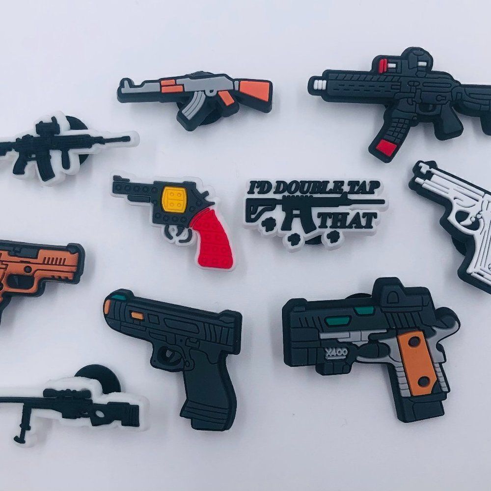10pc Gun Charms - Pistol Sniper Firearm Croc Accessories